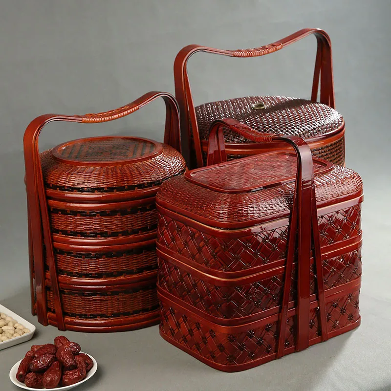 Bamboo Picnic Basket with Lid  - Food Snacks Hamper recension och pris